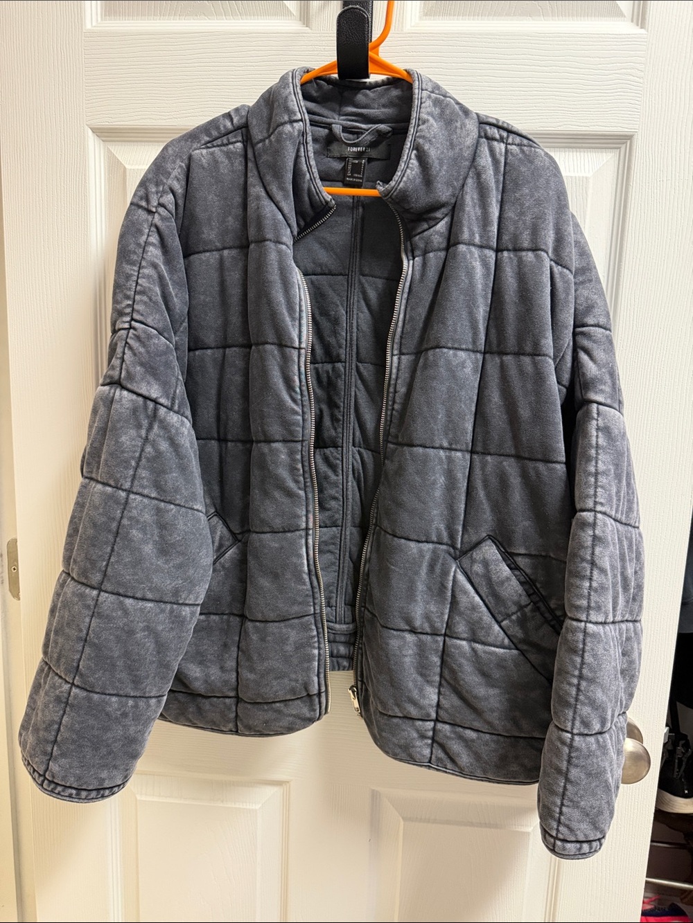 Forever 21 Washed Gray Quilted Puffer Jacket